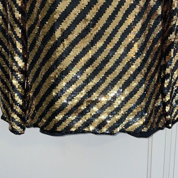 Vtg gold & black sequin striped dressy long sleeve blouse - Picture 4 of 11